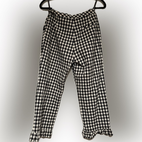 Topshop Black and White Gingham Pant Size 4 Ruffled Hem - Picture 5 of 7